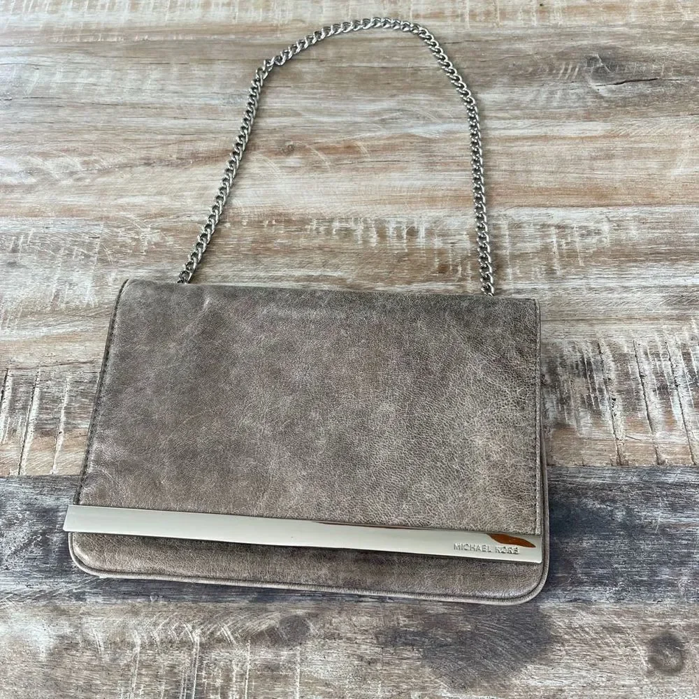 Michael Kors silver pewter gray chain bag clutch